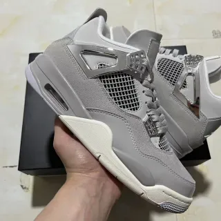 Air Jordan 4 Gray Suede and Synthetic High-Top Basketball Shoes