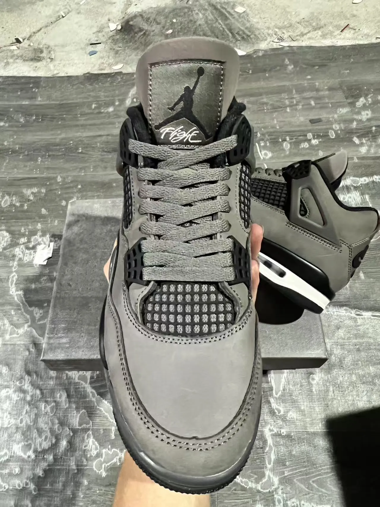 Air Jordan 4 Gray Suede Black Cage Basketball Shoes 3