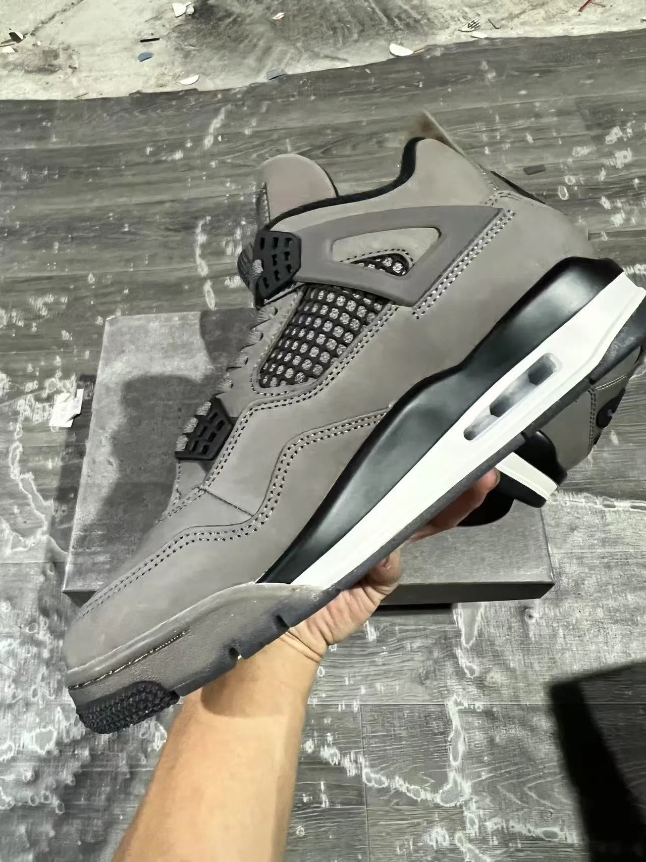 Air Jordan 4 Gray Suede Black Cage Basketball Shoes 5