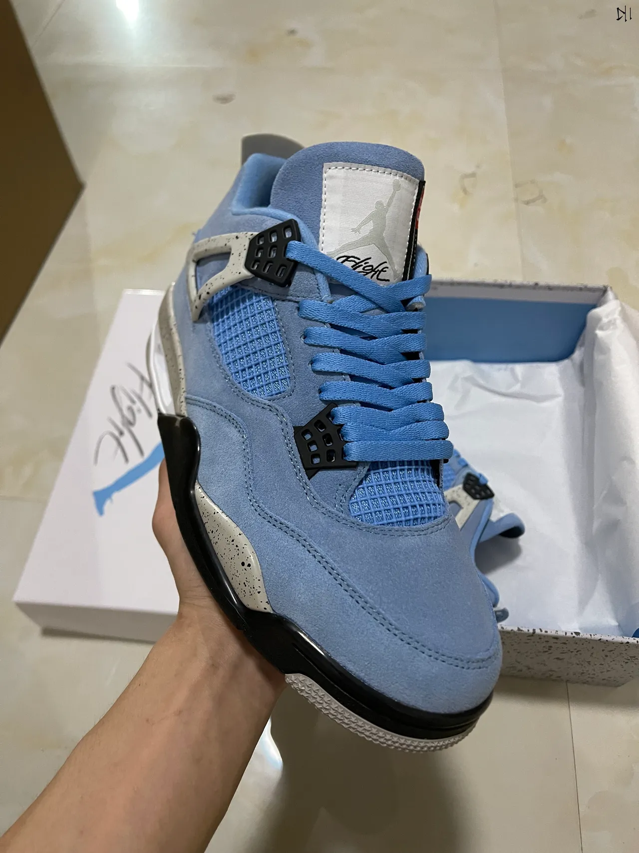 Air Jordan 4 Light Blue Suede Speckled Midsole Basketball Shoes 2