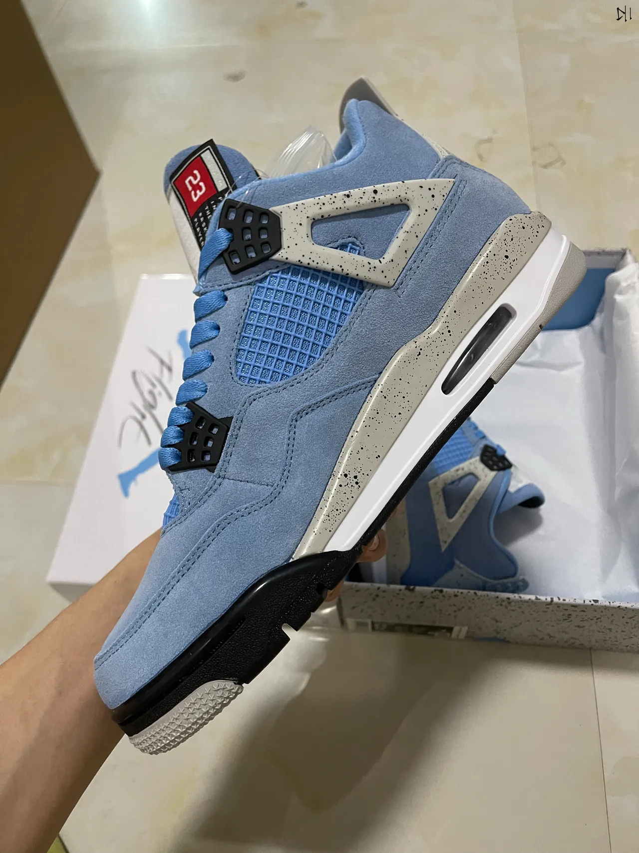Air Jordan 4 Light Blue Suede Speckled Midsole Basketball Shoes 4