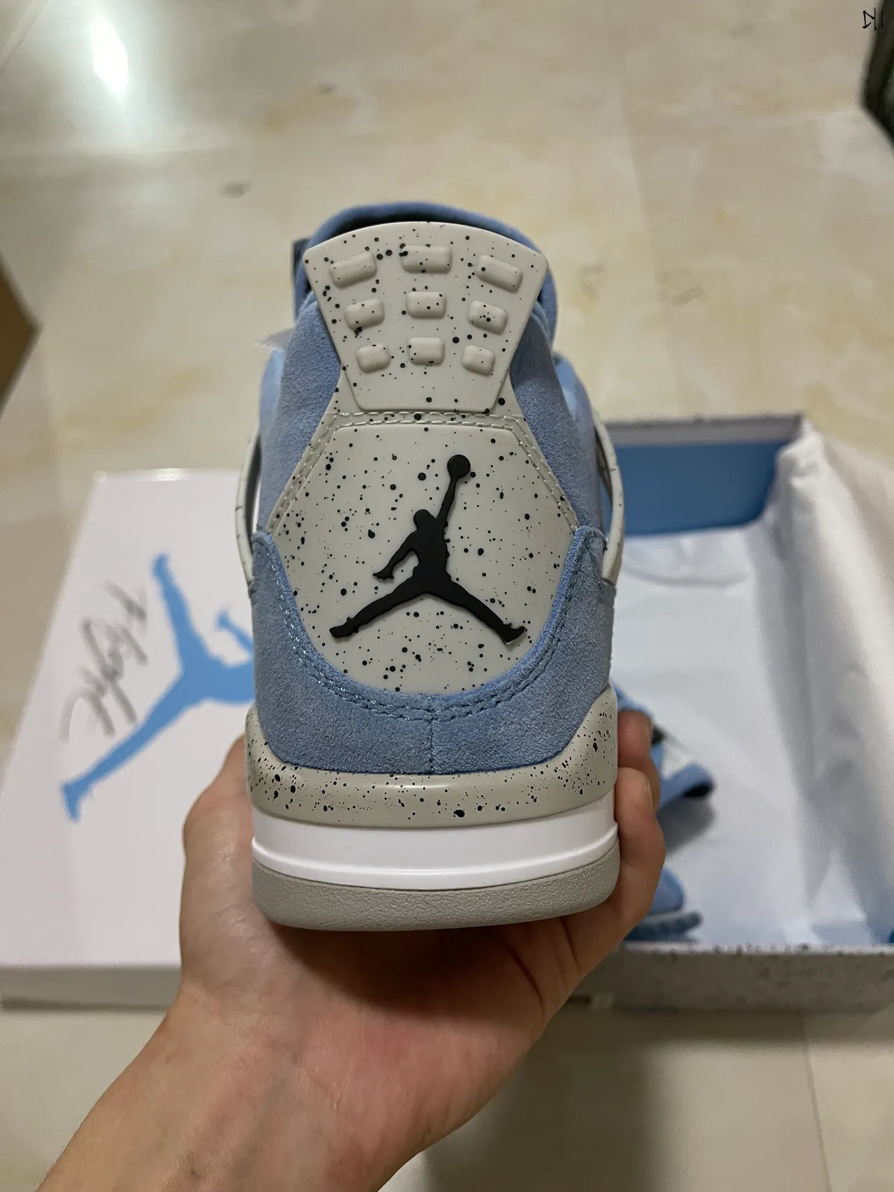 Air Jordan 4 Light Blue Suede Speckled Midsole Basketball Shoes 6