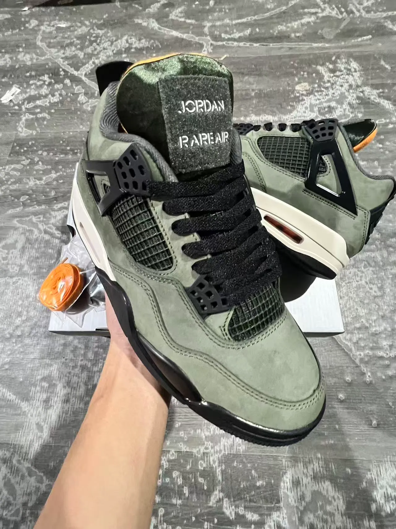 Air Jordan 4 Olive Green Suede Black Cage Basketball Shoes 2