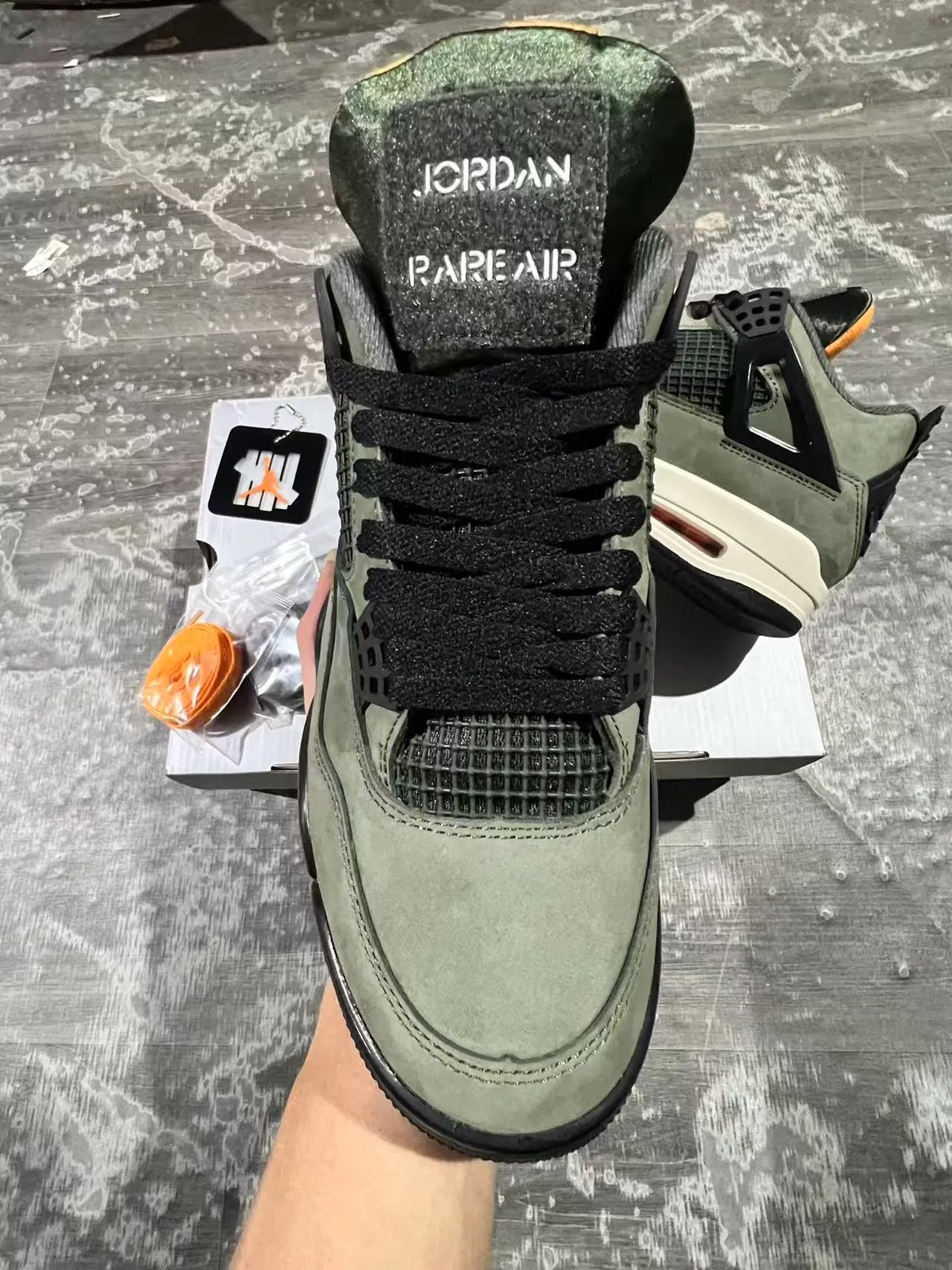 Air Jordan 4 Olive Green Suede Black Cage Basketball Shoes 6