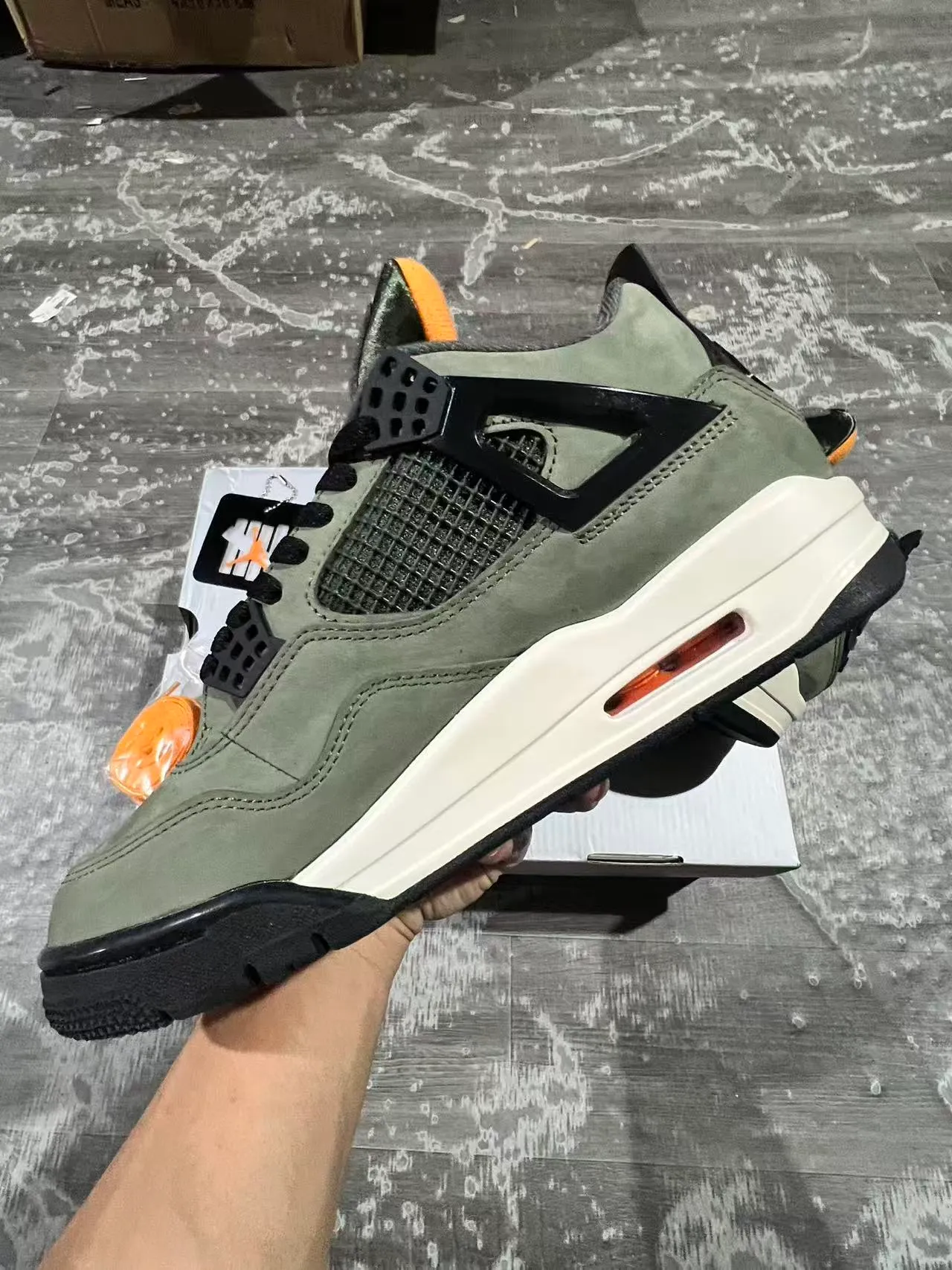Air Jordan 4 Olive Green Suede Black Cage Basketball Shoes 8