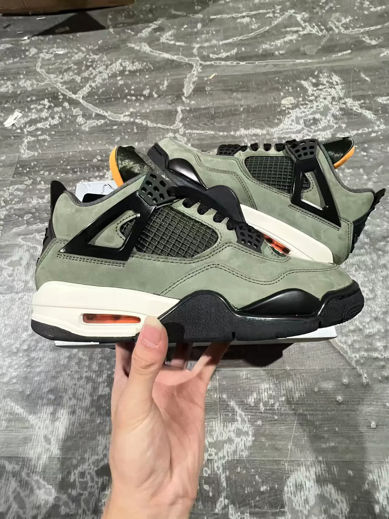 Air Jordan 4 Olive Green Suede Black Cage Basketball Shoes 4