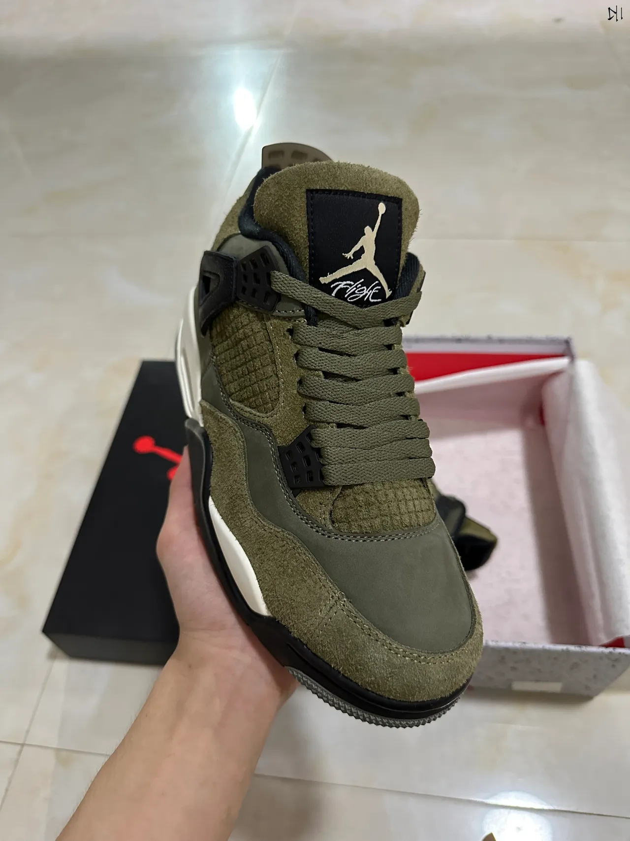 Air Jordan 4 Olive Green Suede High-Top Basketball Shoes 2