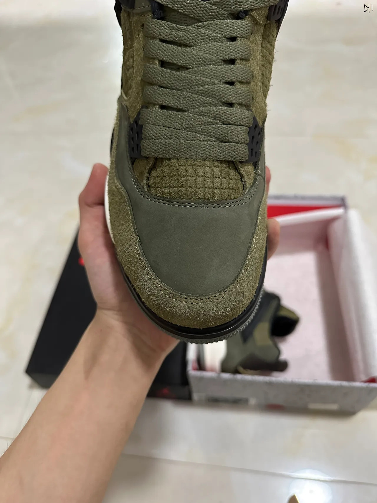 Air Jordan 4 Olive Green Suede High-Top Basketball Shoes 3