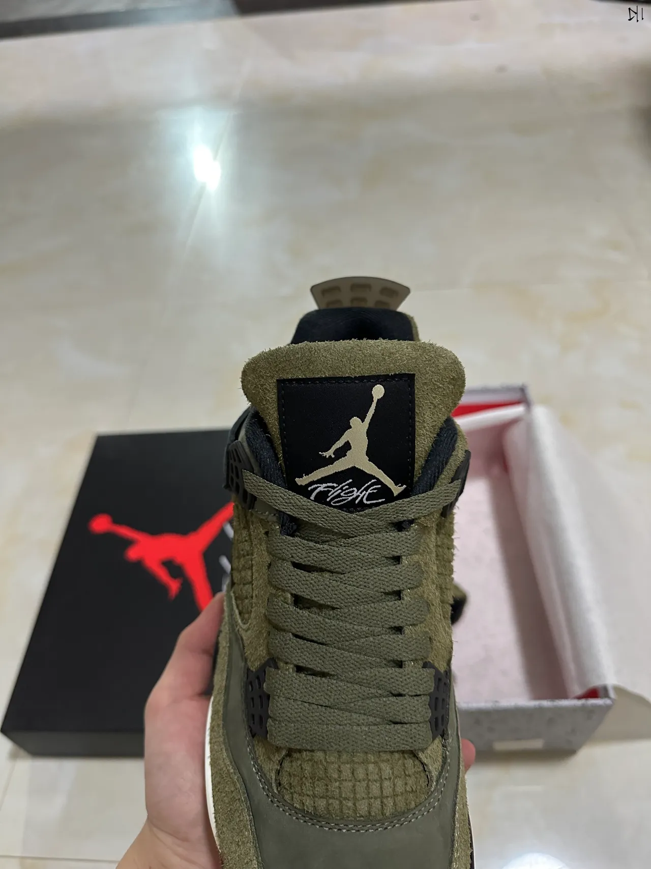 Air Jordan 4 Olive Green Suede High-Top Basketball Shoes 4