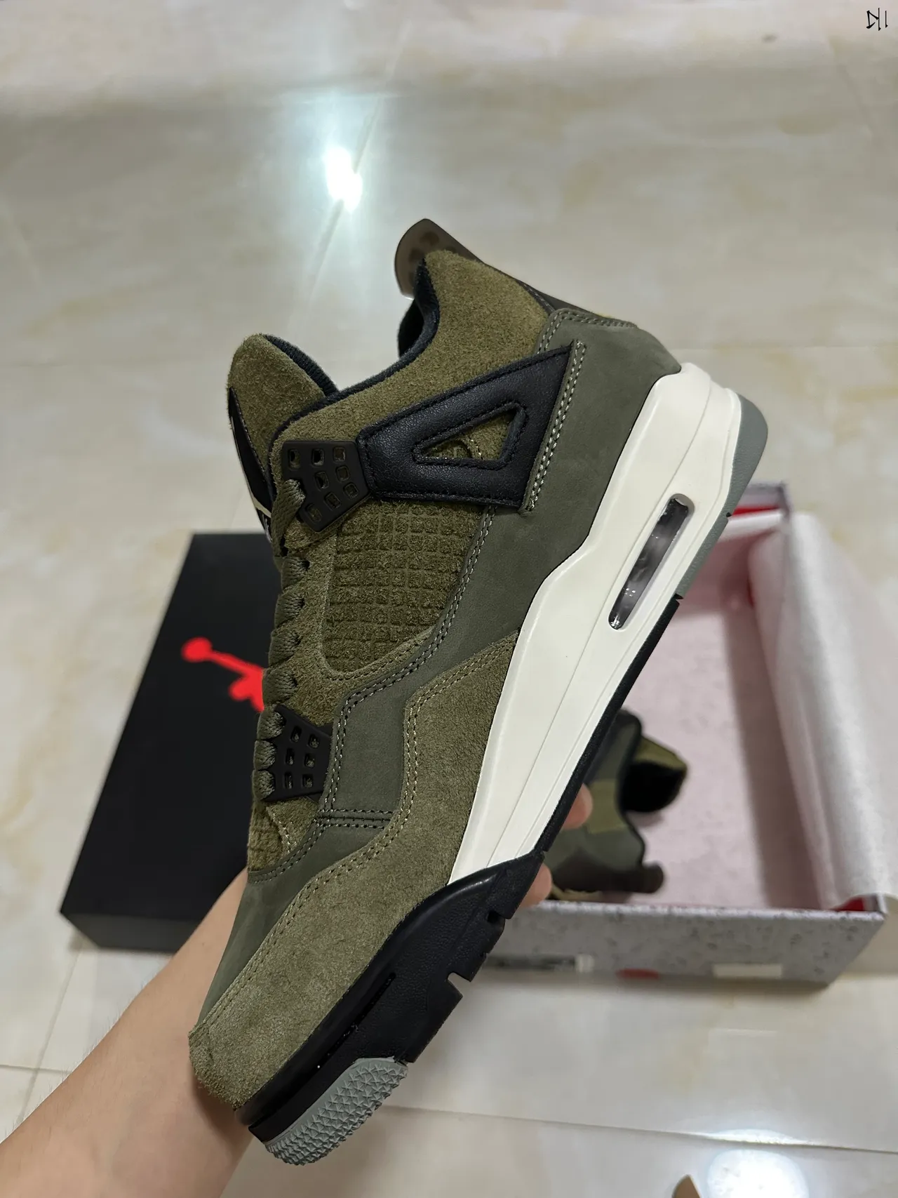Air Jordan 4 Olive Green Suede High-Top Basketball Shoes 5
