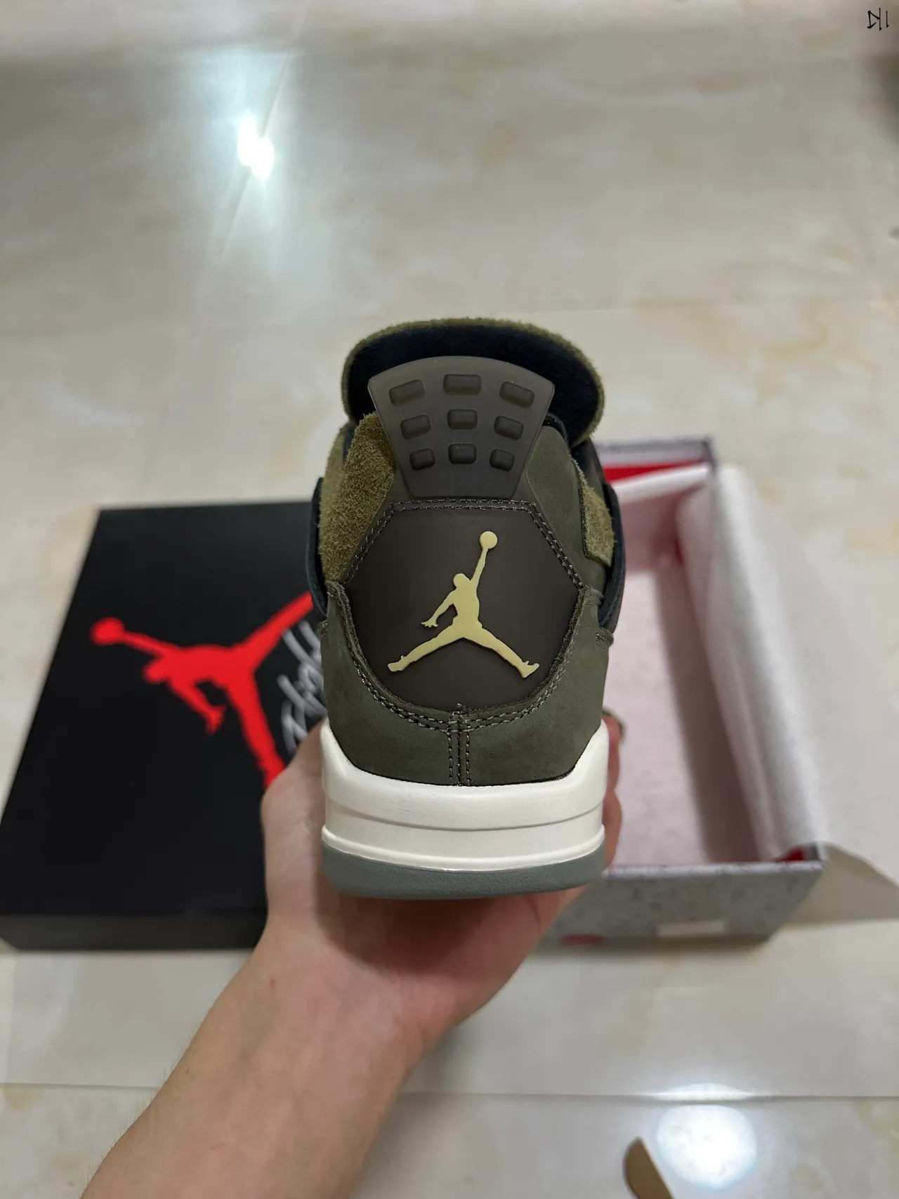 Air Jordan 4 Olive Green Suede High-Top Basketball Shoes 7