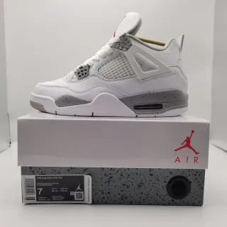 Air Jordan 4 Retro White/Technology Gray/Black-Fire Red Basketball Shoes