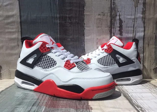 Air Jordan 4 White Red Black Basketball Shoes 4