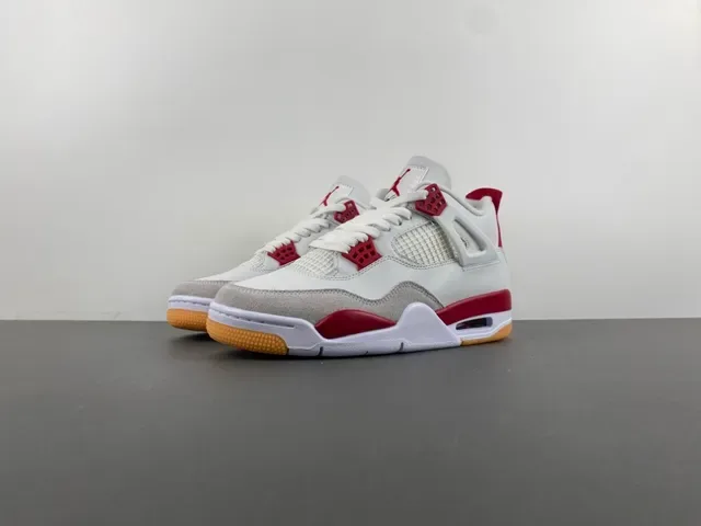 Air Jordan 4 Tênis de Basquete Branco Vermelho Goma 10