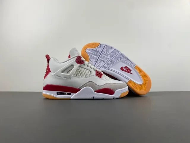 Air Jordan 4 Tênis de Basquete Branco Vermelho Goma 12