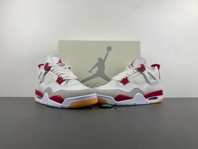 Air Jordan 4 Tênis de Basquete Branco Vermelho Goma 13
