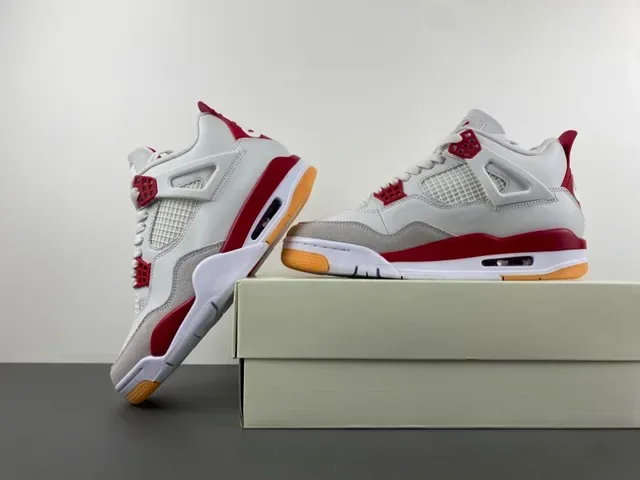 Air Jordan 4 Tênis de Basquete Branco Vermelho Goma 14