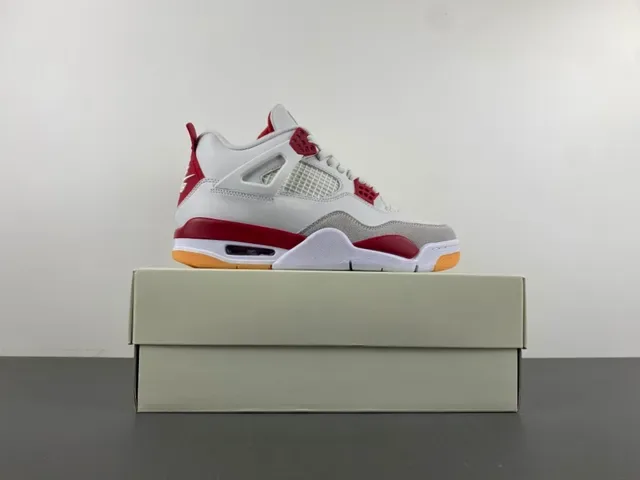 Air Jordan 4 Tênis de Basquete Branco Vermelho Goma 15
