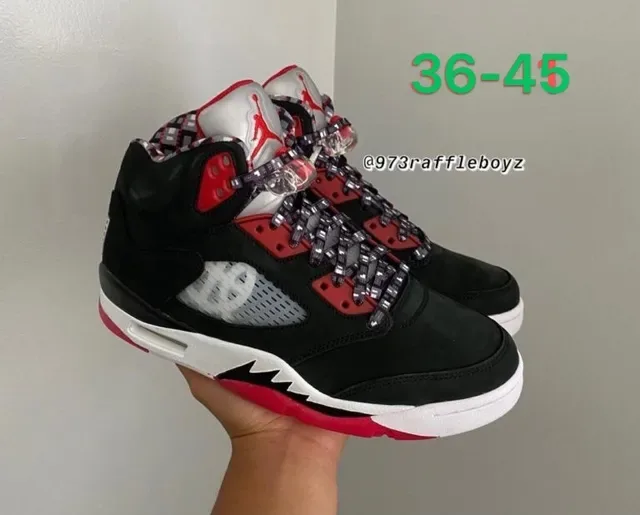 Air Jordan 5 Black Red White Tênis de Basquete 2