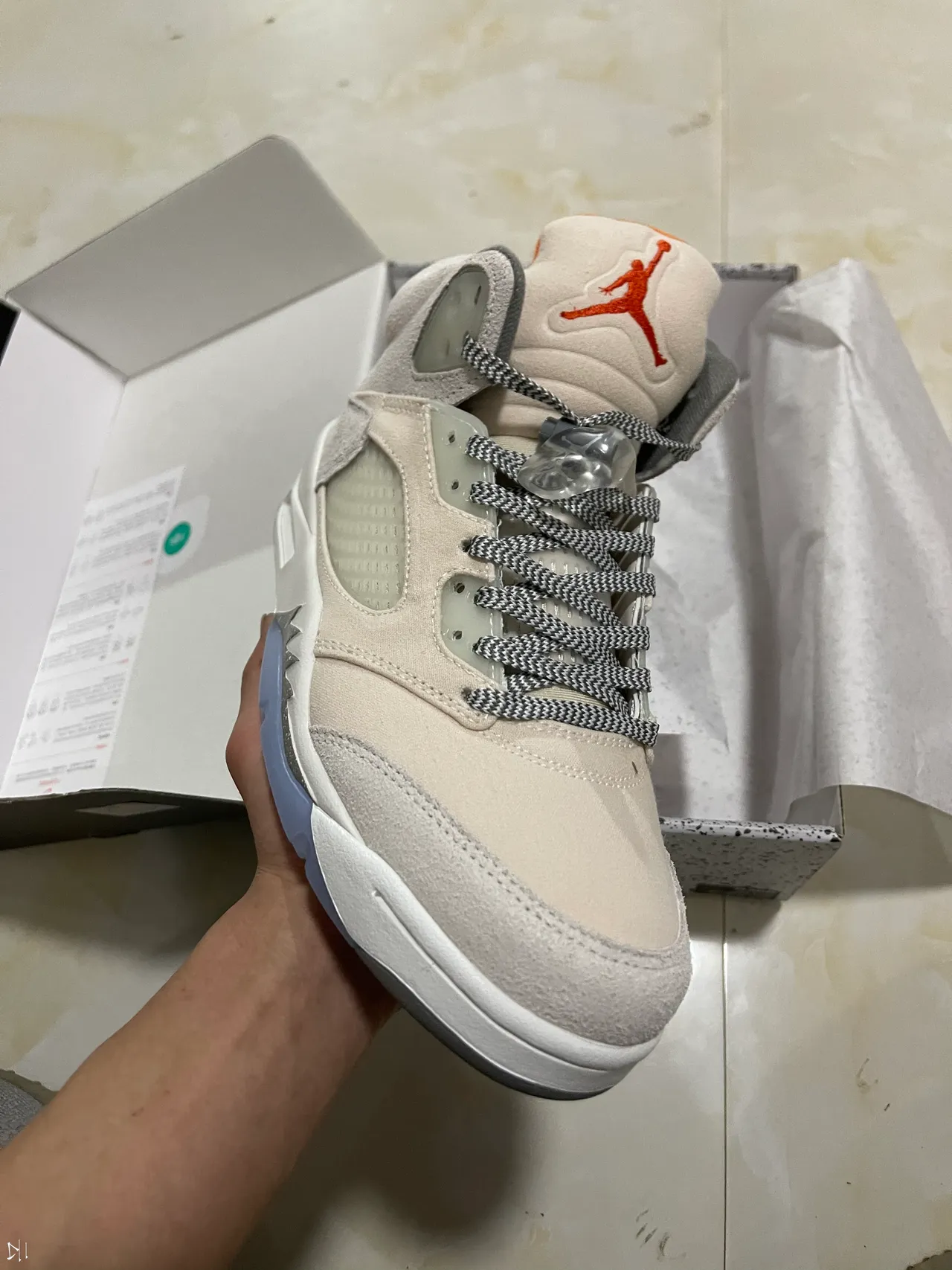 Air Jordan 5 Off-White zapatillas de baloncesto de caña alta de ante beige 2