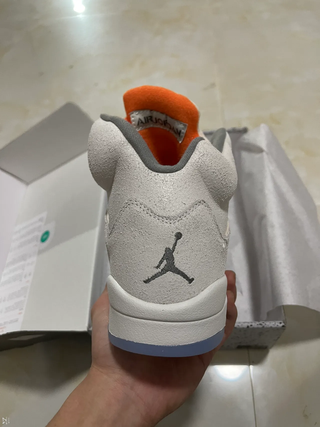 Air Jordan 5 Off-White zapatillas de baloncesto de caña alta de ante beige 6