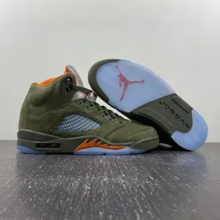 Air Jordan 5 Verde Oliva Llama Naranja Zapatos de Baloncesto