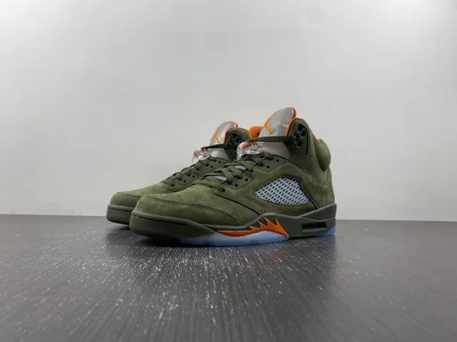 Air Jordan 5 Olive Green Orange Flame Basketball Shoes 2