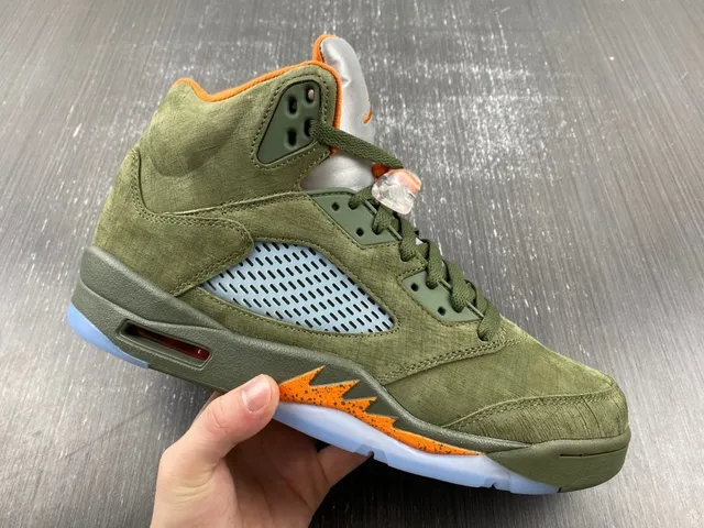 Air Jordan 5 Olive Green Orange Flame Basketball Shoes 3