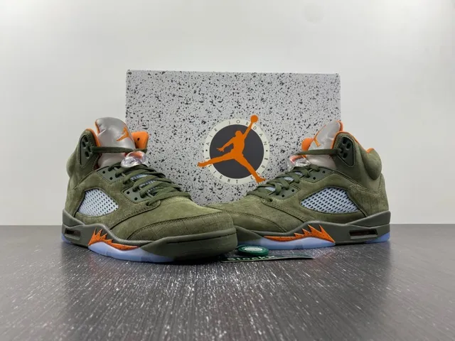 Air Jordan 5 Olive Green Orange Flame Basketball Shoes 5