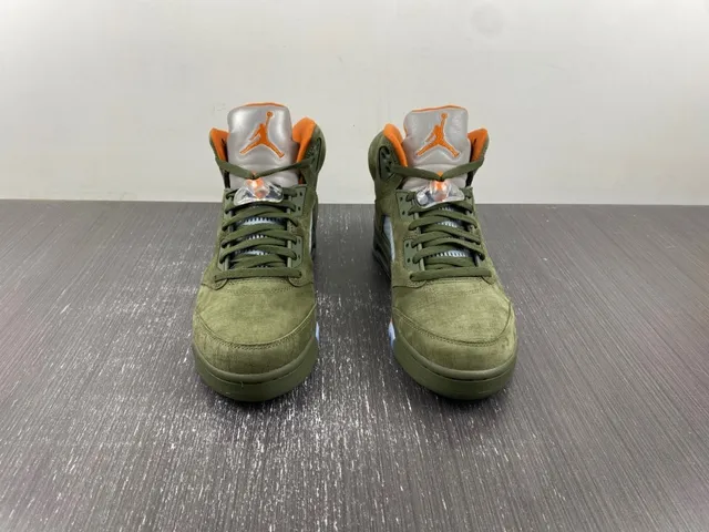 Air Jordan 5 Olive Green Orange Flame Basketball Shoes 6