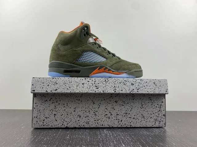 Air Jordan 5 Olive Green Orange Flame Basketball Shoes 8