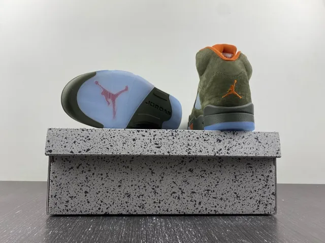 Air Jordan 5 Olive Green Orange Flame Basketball Shoes 9