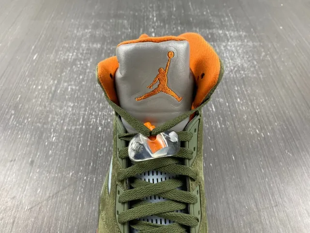 Air Jordan 5 Olive Green Orange Flame Basketball Shoes 13
