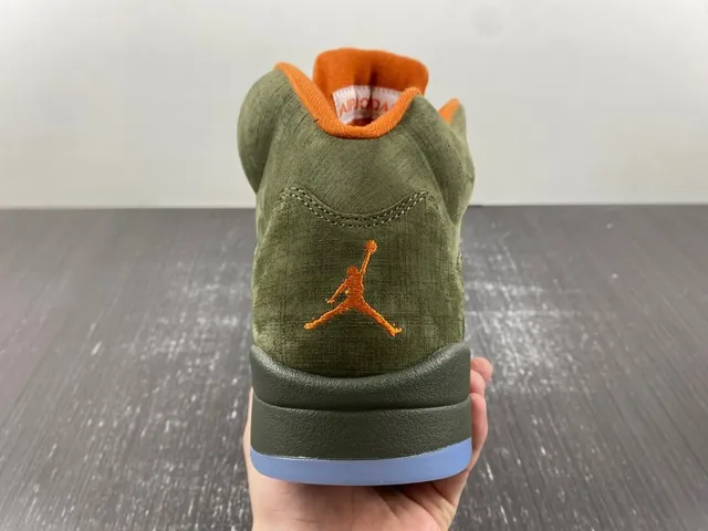 Air Jordan 5 Olive Green Orange Flame Basketball Shoes 14