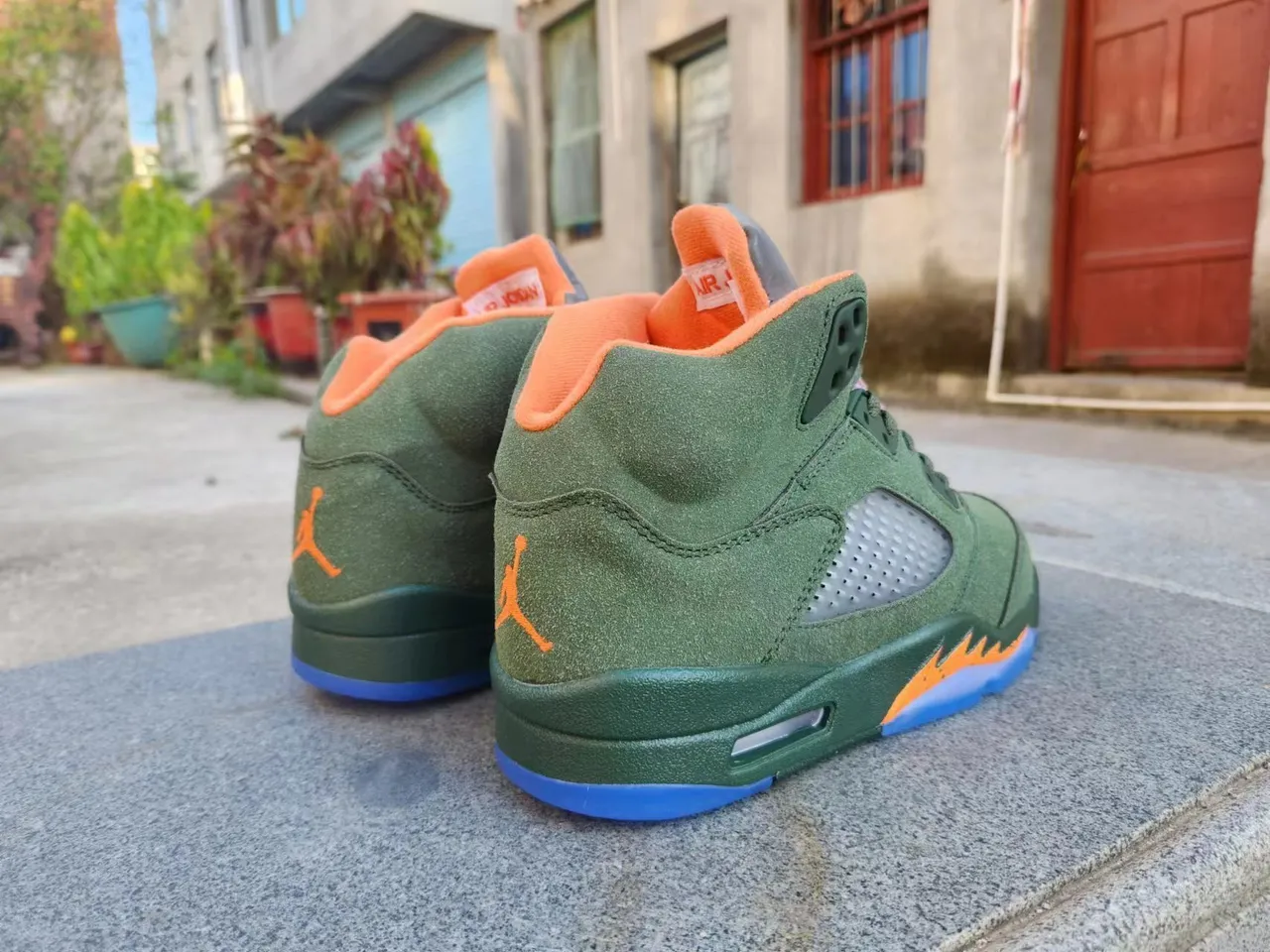 Air Jordan 5 Olive Green Orange Flame Basketball Shoes 5