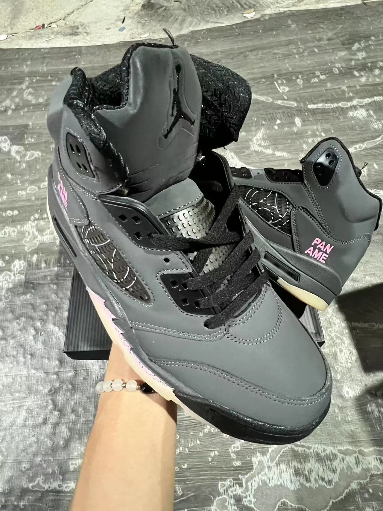 Air Jordan 5 Pan Amé Dark Gray Pink Basketball Shoes 2