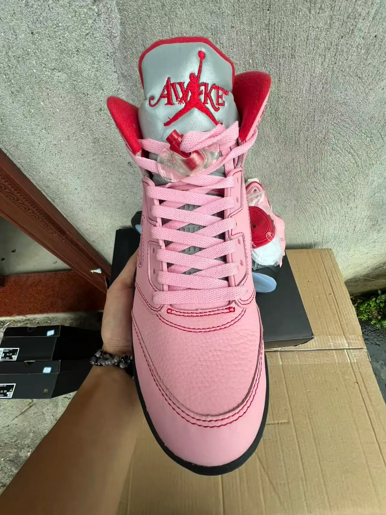 Air Jordan 5 Pink Black Red NY Basketball Shoes 3