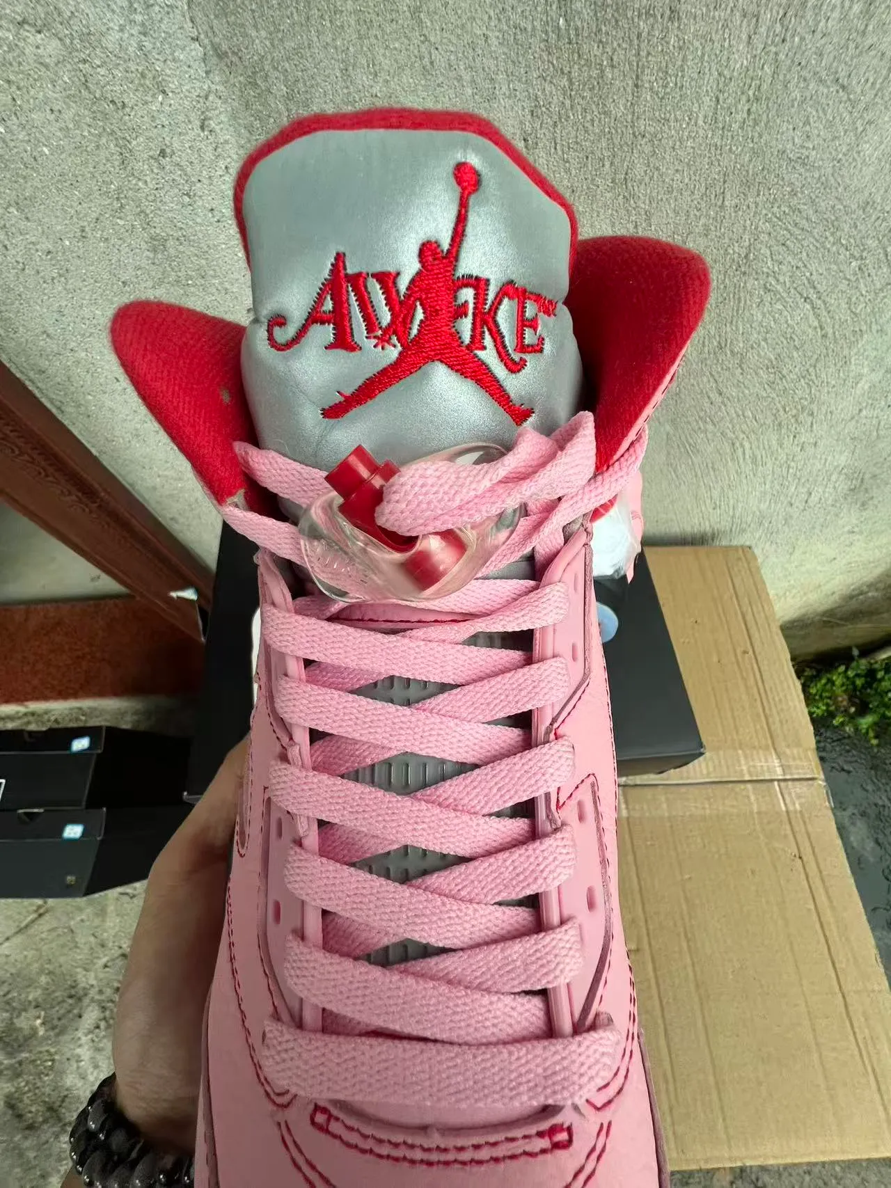 Air Jordan 5 Pink Black Red NY Basketball Shoes 4