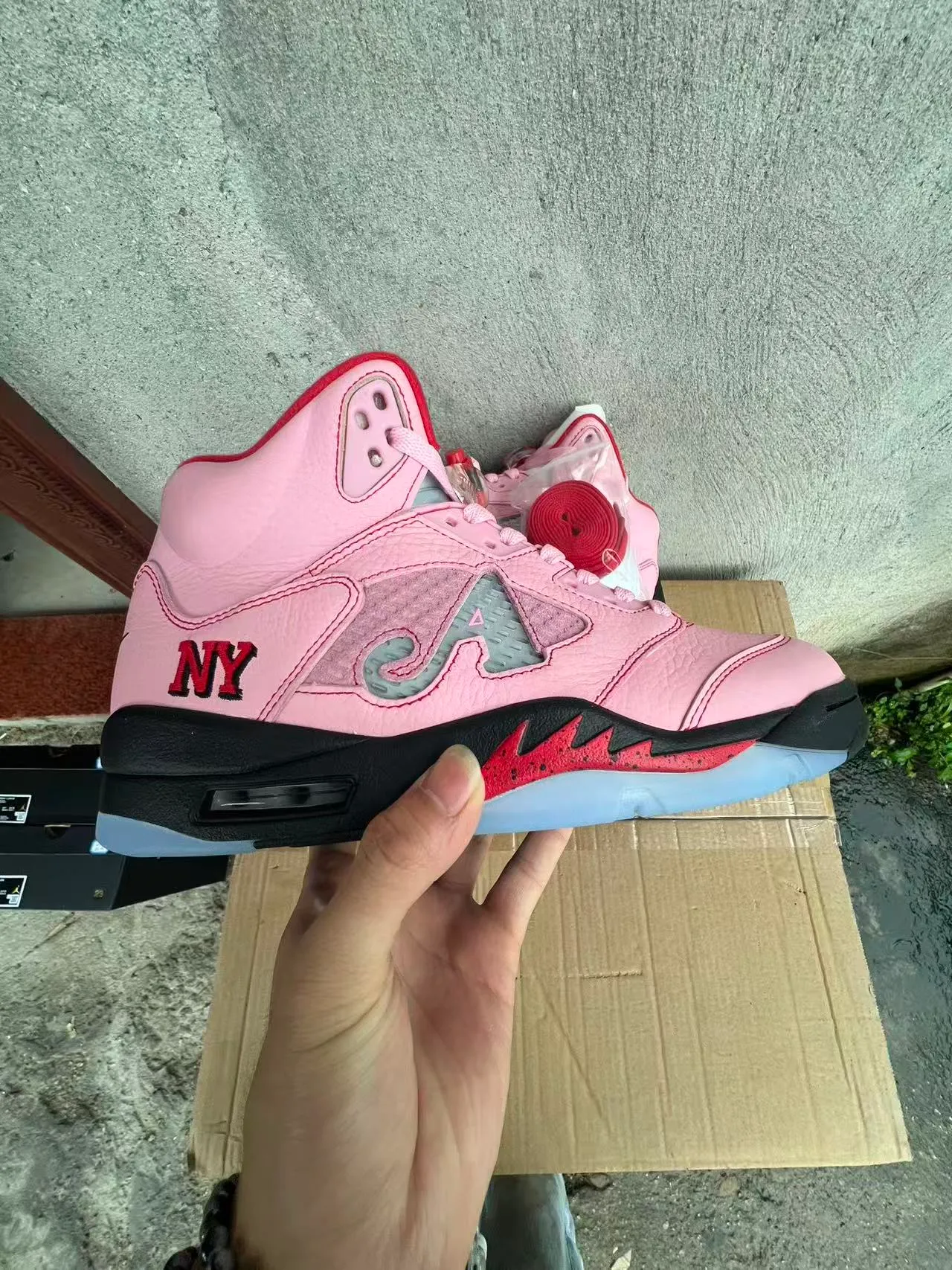 Air Jordan 5 Pink Black Red NY Basketball Shoes 7