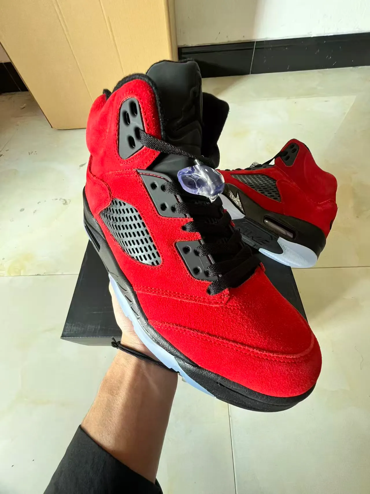 Air Jordan 5 Red Black Icy Blue Basketball Shoes 2