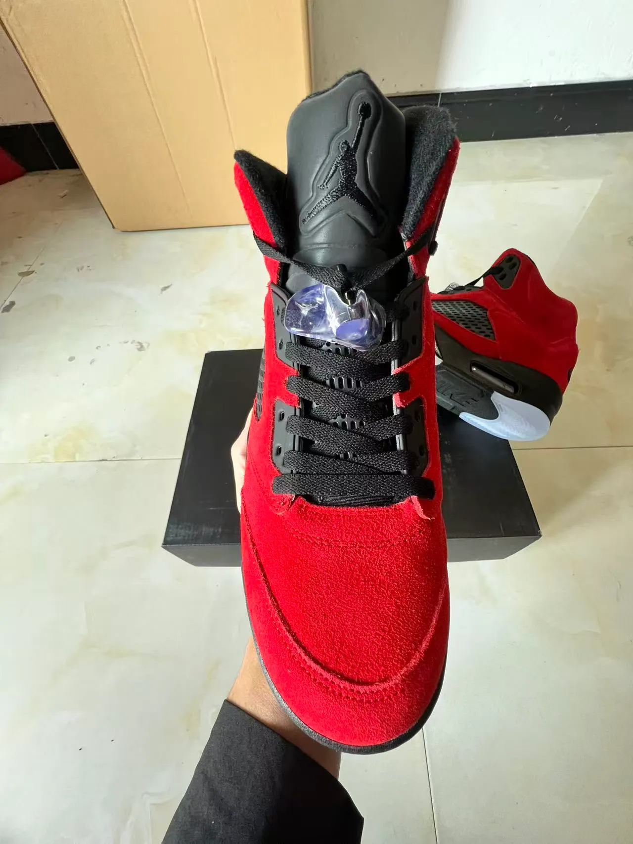 Air Jordan 5 Red Black Icy Blue Basketball Shoes 3