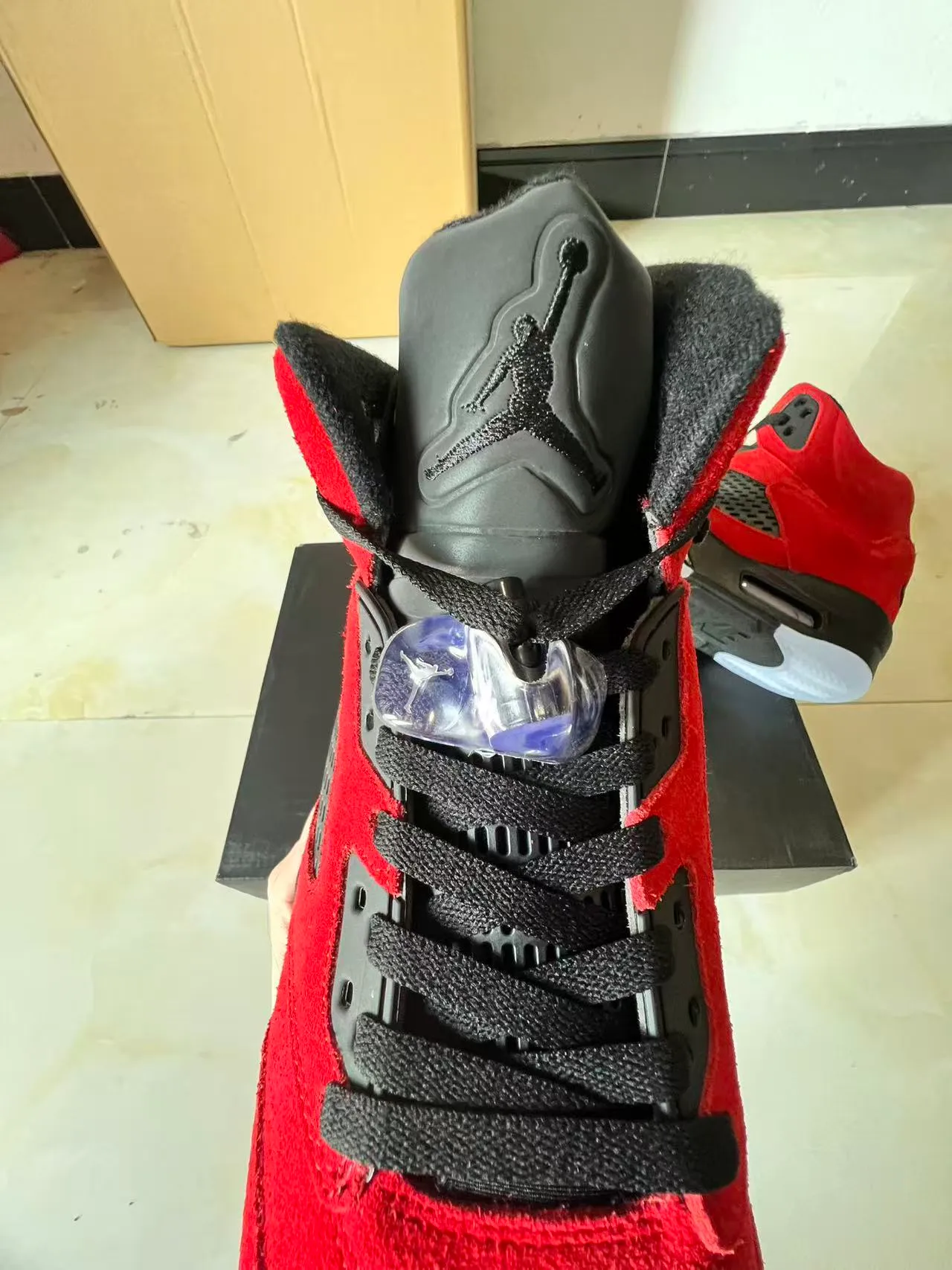 Air Jordan 5 Red Black Icy Blue Basketball Shoes 4