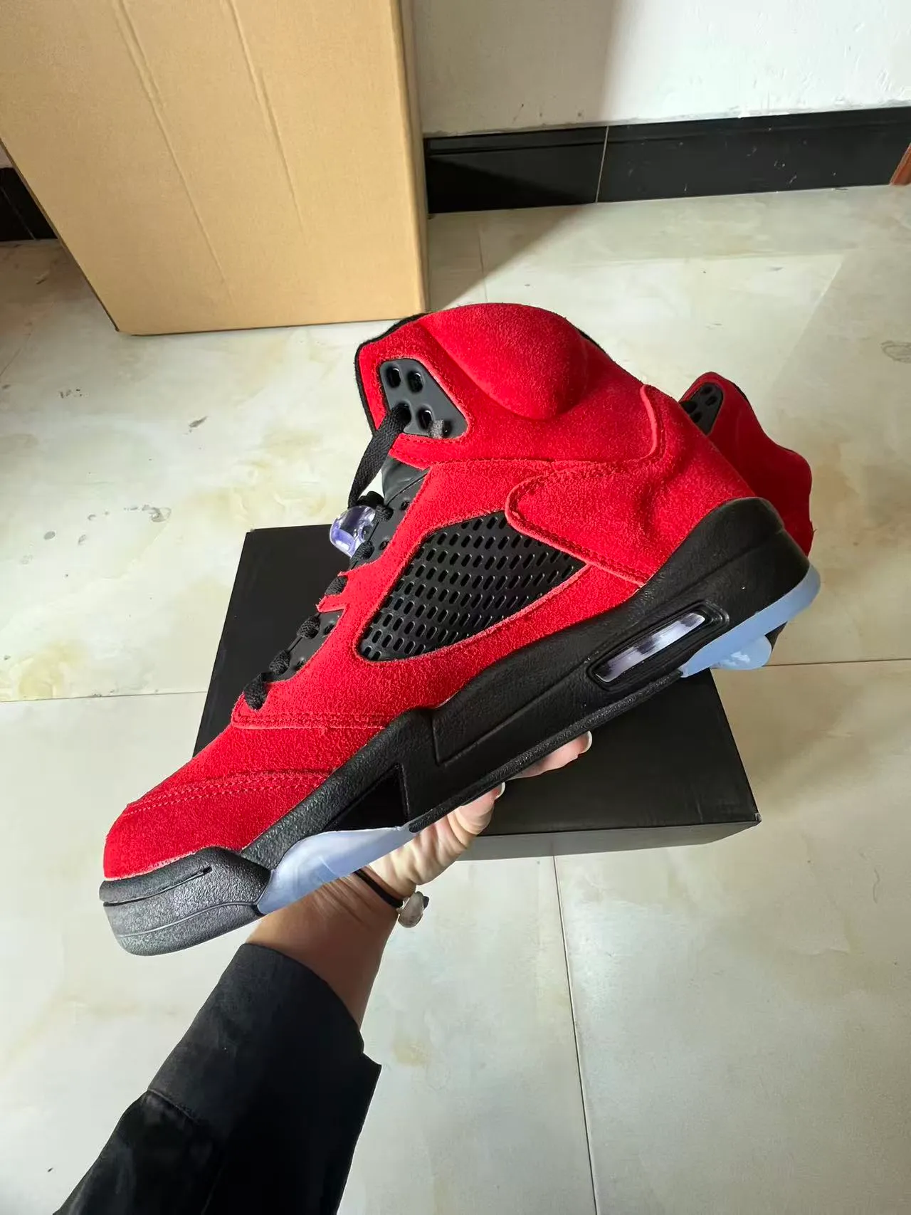 Air Jordan 5 Red Black Icy Blue Basketball Shoes 5