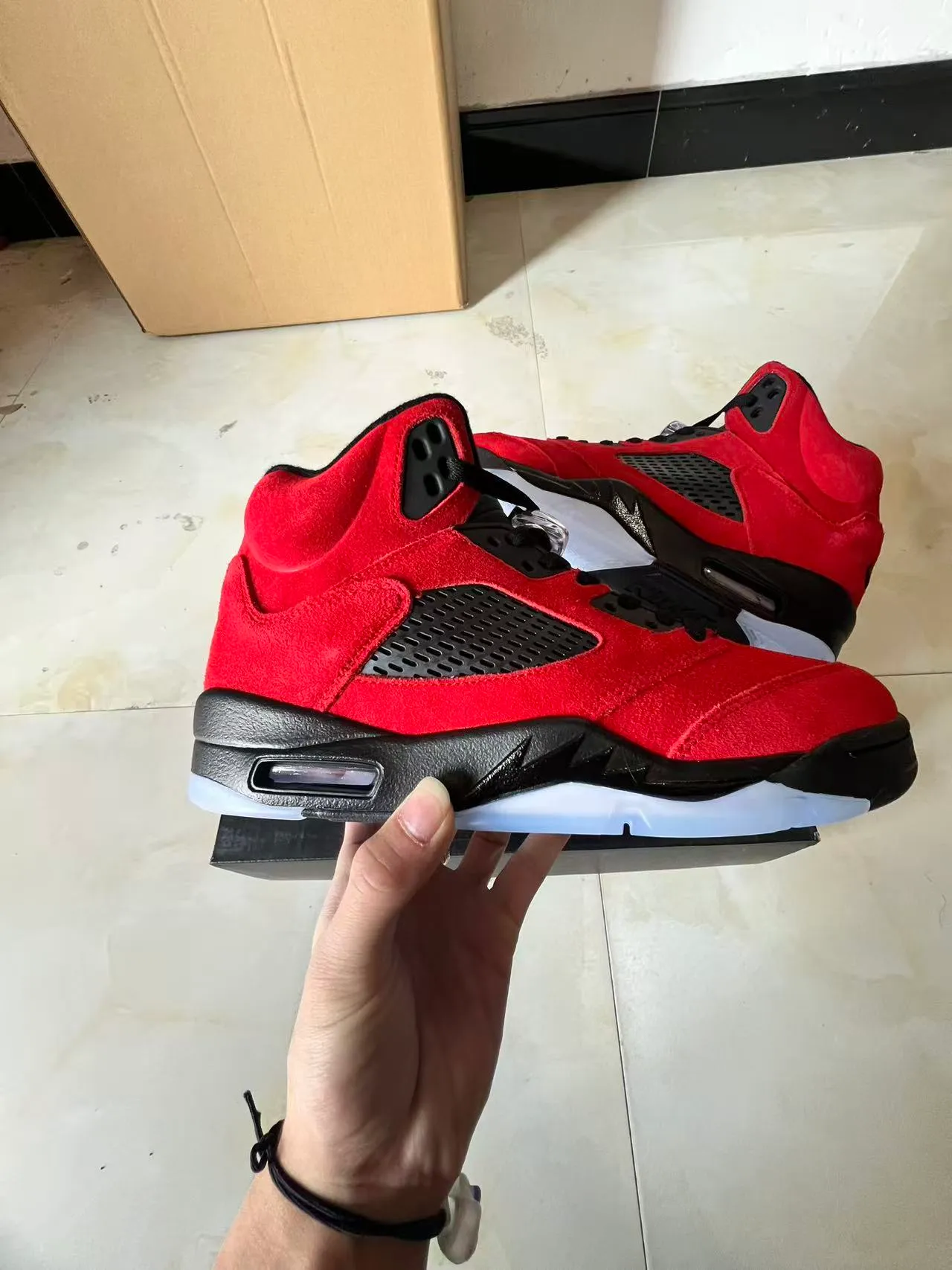 Air Jordan 5 Red Black Icy Blue Basketball Shoes 7