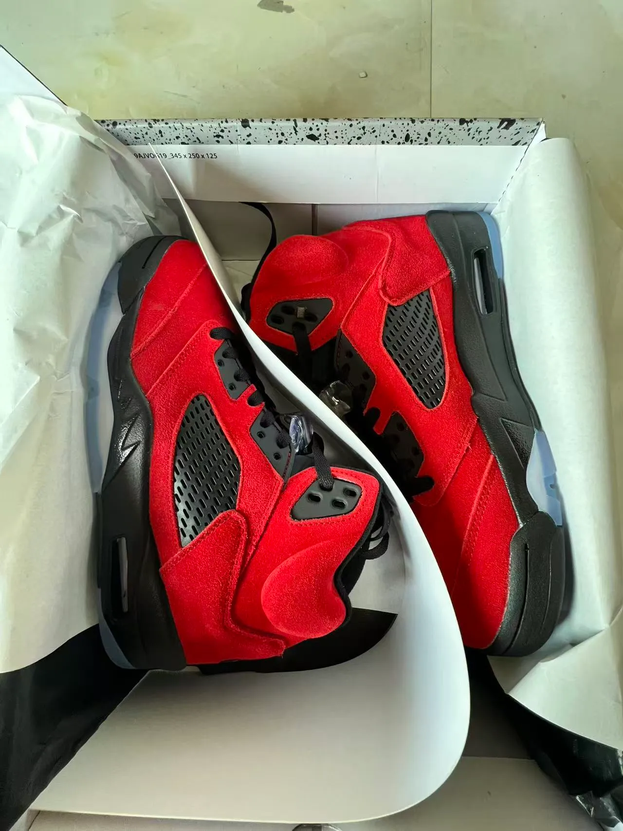 Air Jordan 5 Red Black Icy Blue Basketball Shoes 9
