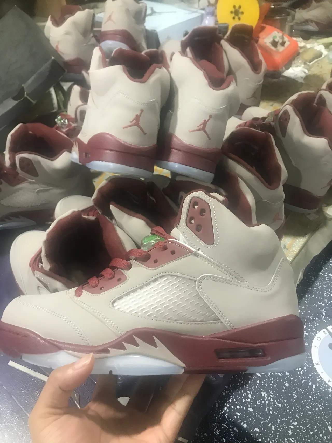 Air Jordan 5 Taupe and Maroon High-Top Basketball Shoes 2
