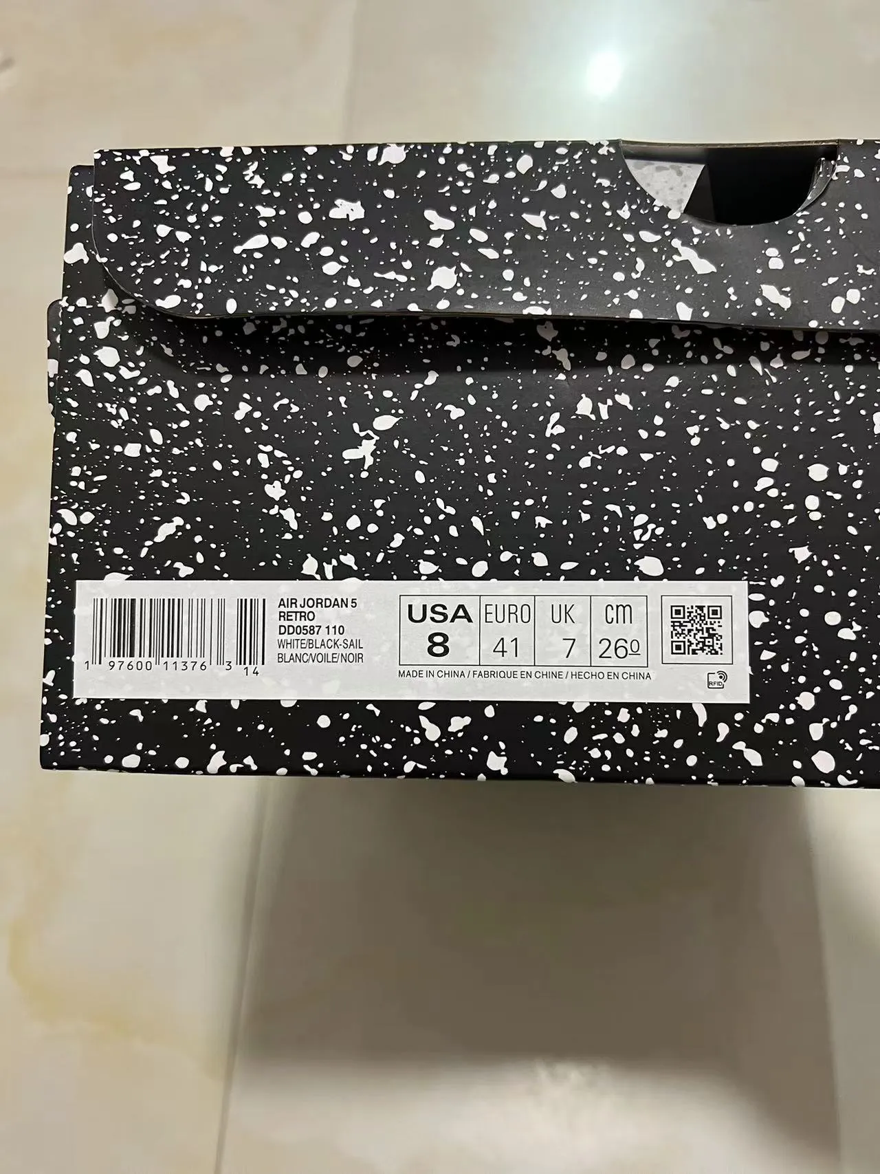 Air Jordan 5 White Black Speckled Lightning Bolt Basketball Shoes 10