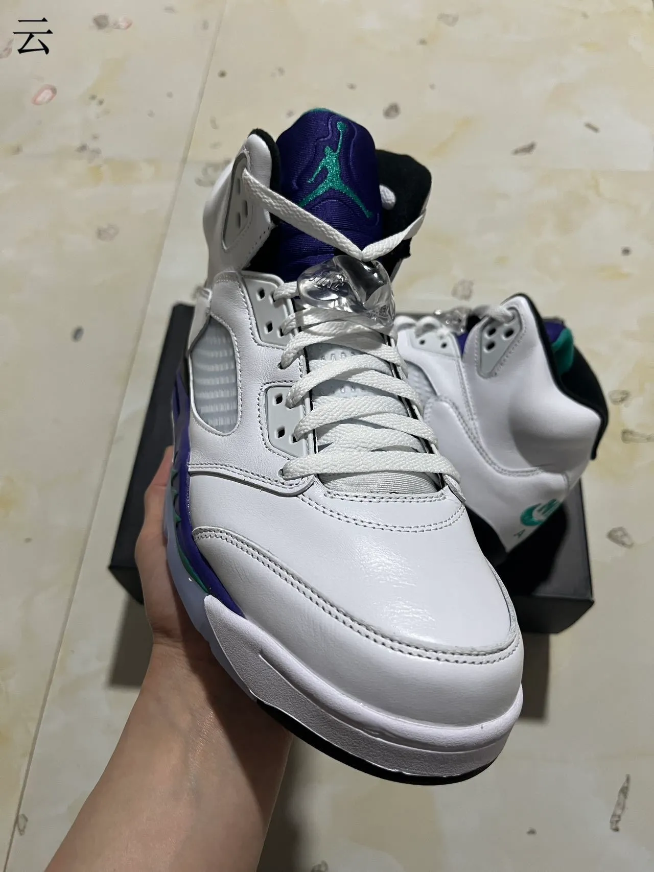 Air Jordan 5 White Purple Green Basketball Shoes 6