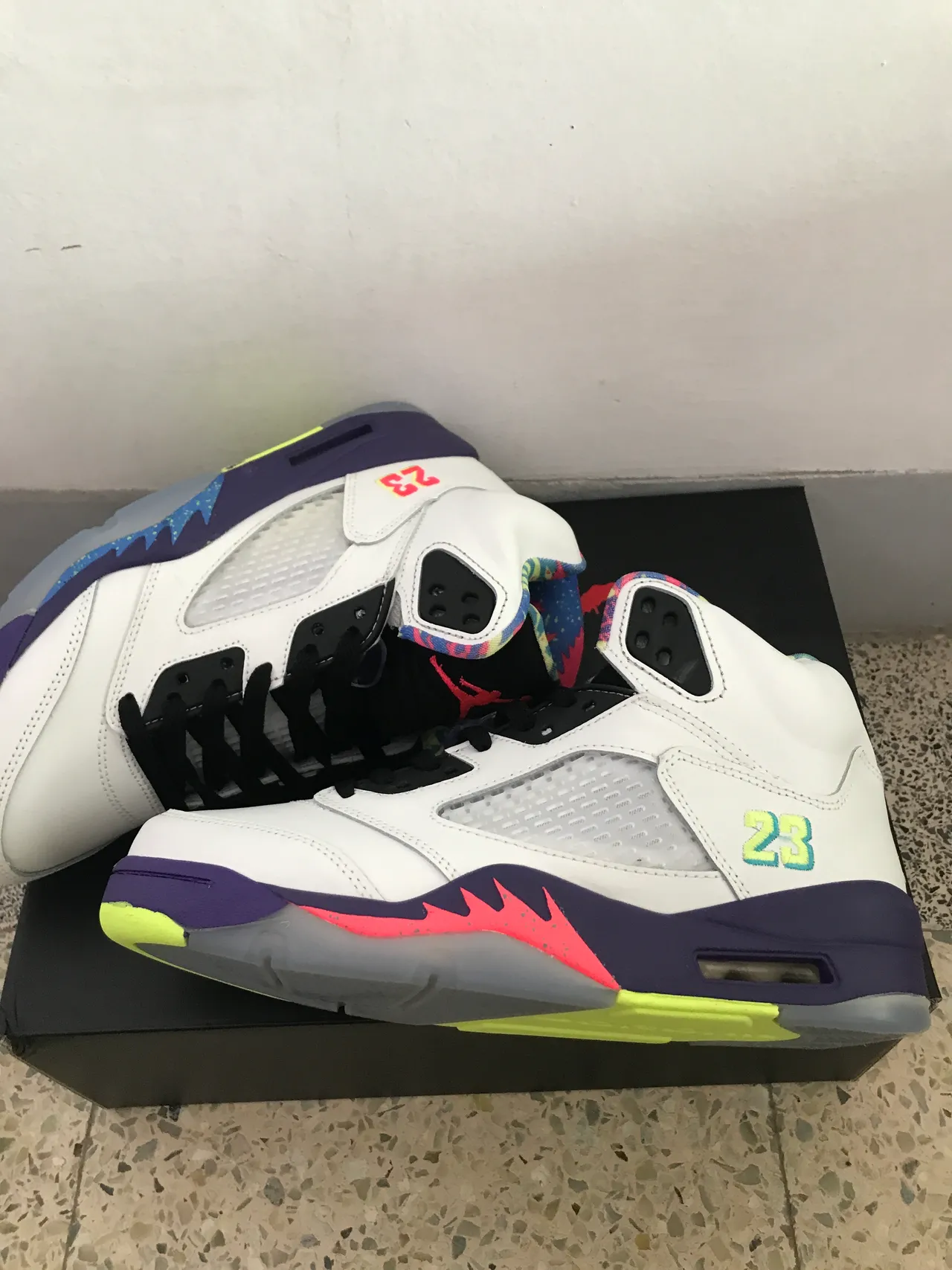 Air Jordan 5 tênis de basquete branco roxo verde neon 2