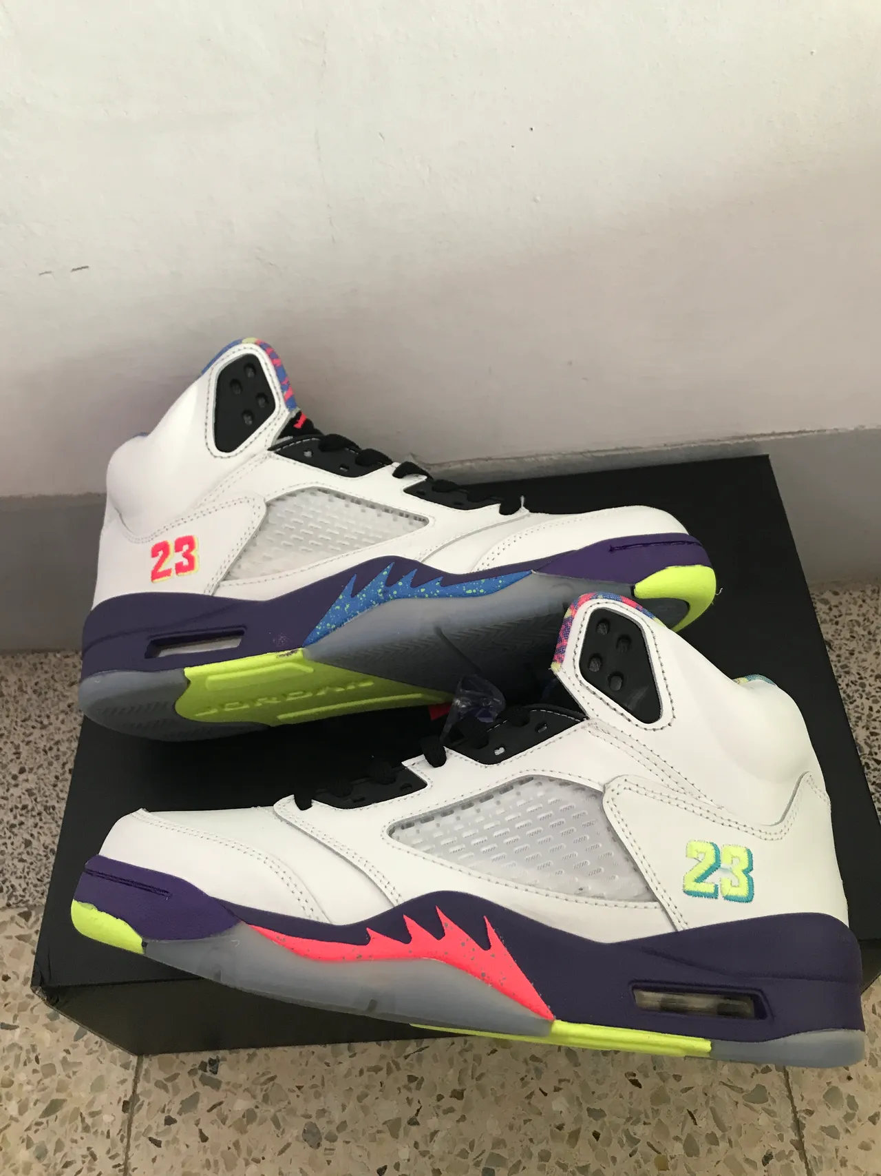 Air Jordan 5 tênis de basquete branco roxo verde neon 3